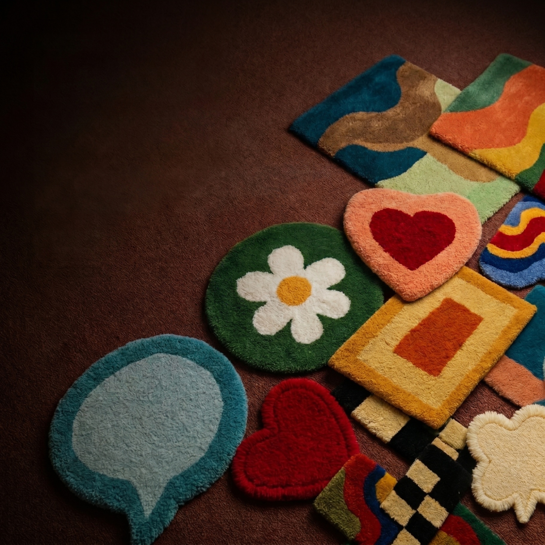 Assortment of hand-tufted wool rugs in unique shapes